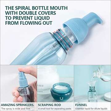 WAYCOM Travel Bottle Set 10pcs,Portable Travel Size Empty Bottles BPA Free Airline Approved for Clear Makeup Cosmetic Toiletries Liquid Containers with Zipper Bag(blue-10pcs)