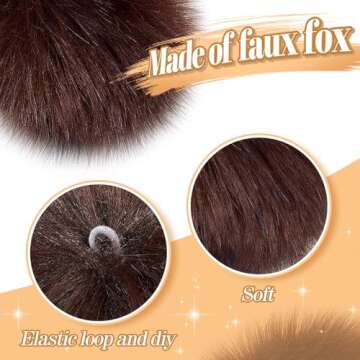 36 Pcs Faux Fur Pom Poms for Hats - Soft Pom Pom Fluffy Balls with Elastic Loop for Crafts, Removabl...