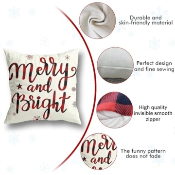 Christmas Pillow Covers Set of 4 Red Buffalo Plaid