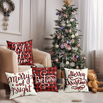 Christmas Pillow Covers Set of 4 Red Buffalo Plaid