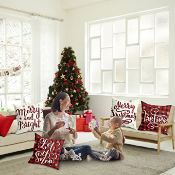 Christmas Pillow Covers Set of 4 Red Buffalo Plaid