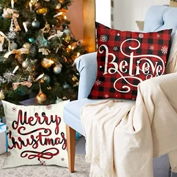 Christmas Pillow Covers Set of 4 Red Buffalo Plaid