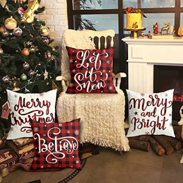Christmas Pillow Covers Set of 4 Red Buffalo Plaid
