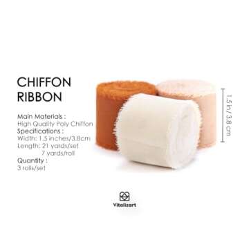 Vitalizart Fall Handmade Chiffon Silk Ribbon Fringe 1.5" x 21 Yd Terracotta Cream Frayed Edges Ribbo...