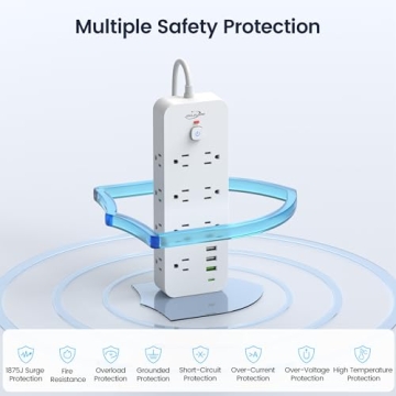 Surge Protector Power Strip with USB Ports, 14 AC Outlets with 4 USB Ports (1 USB C), 5 Feet Extension Cord with Multiple outlets, 1875W/15A, One Touch Switch Button, Wall Mountable for Home, Office