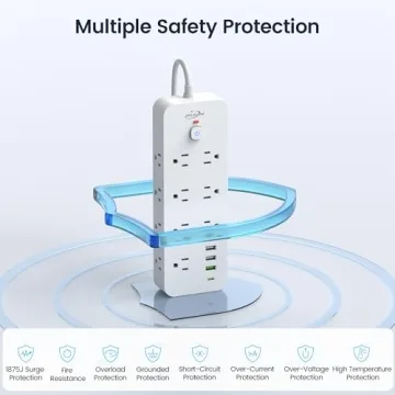 Surge Protector Power Strip with USB Ports, 14 AC Outlets with 4 USB Ports (1 USB C), 5 Feet Extension Cord with Multiple outlets, 1875W/15A, One Touch Switch Button, Wall Mountable for Home, Office