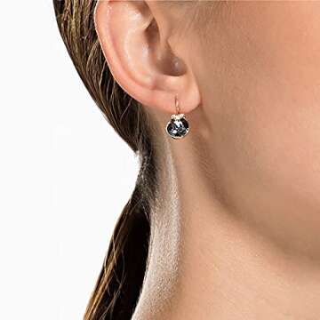 SWAROVSKI Pierced Earrings, Gray with V-Shaped Crystal Pavé Accent on Rose-Gold Tone Finish Setting, Part of the Bella Collection