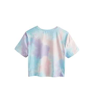 SweatyRocks Women's Casual Twist Front Short Sleeve Crop Top T-Shirt Tie Dye Blue Pink L