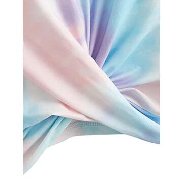 SweatyRocks Women's Casual Twist Front Short Sleeve Crop Top T-Shirt Tie Dye Blue Pink L