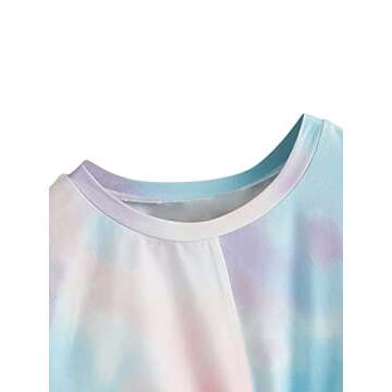 SweatyRocks Women's Casual Twist Front Short Sleeve Crop Top T-Shirt Tie Dye Blue Pink L