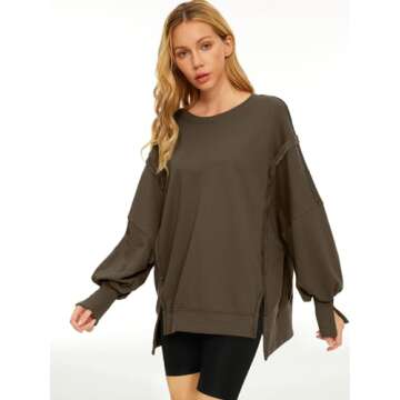 Trendy Queen Womens Oversized Sweatshirts Hoodies Crewneck Shirts Fall Outfits Teen Girls Y2k Winter Clothes Light Coffee XL