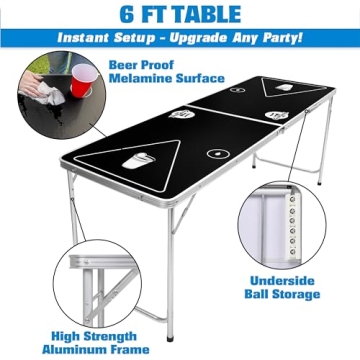 Portable 6-Foot Beer Pong Table with 6 Balls by GoPong