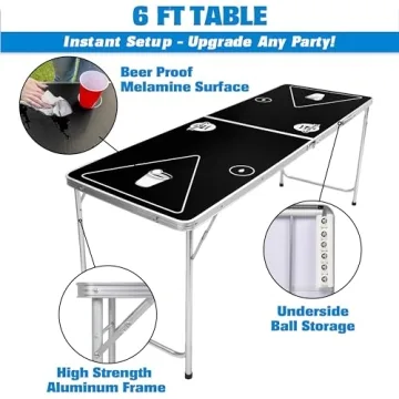 Portable 6-Foot Beer Pong Table with 6 Balls by GoPong