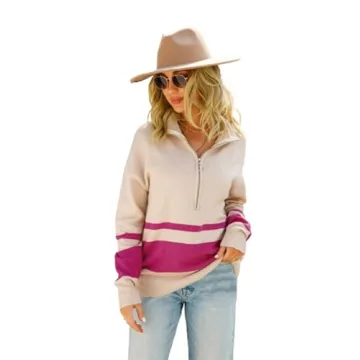 Melliflo Women Half Zip Long Sleeve V NecR Color Block Pullover Sweaters Fall Winter Casual Ladies S...