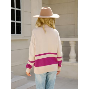 Melliflo Women Half Zip Long Sleeve V NecR Color Block Pullover Sweaters Fall Winter Casual Ladies Sweaters Pullovers Tops