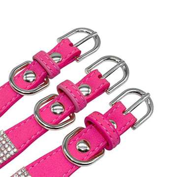 Haoyueer Cute Dazzling Sparkling Elegant Fancy Soft Suede Leather Bling Rhinestone Crystal Jeweled Pet Cat Dog Puppy Collar Dog Leash Combo Set(Black,XS 21-26 cm)