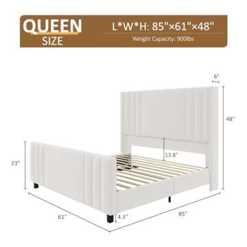 Albott Queen Size Platform Bed Frame, Upholstered Bed with Vertical Channel Tufted Wingback Headboar...