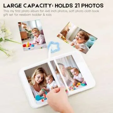Baby's My First Photo Album for Baby Holds 21 4x6 Photos, Baby Photo Album Soft Cloth Family Book, My First Family Album for 4x6 Baby Shower Kids Toddlers Family Pictures, Toddler Photo Album (White)