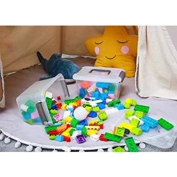 Citylife 4 Packs 6 QT Storage Bins with Lids Clear Plastic Bins with Grey Handle Stackable Storage Containers for Organizing