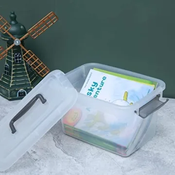 Citylife 4 Packs 6 QT Storage Bins with Lids Clear Plastic Bins with Grey Handle Stackable Storage Containers for Organizing