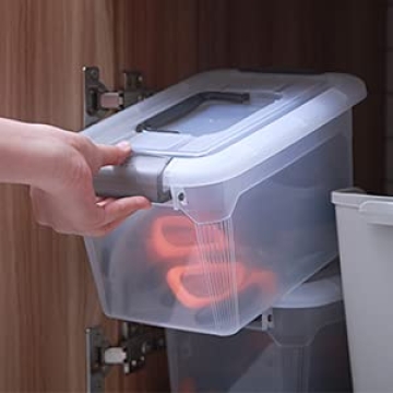 Citylife 4 Packs 6 QT Storage Bins with Lids Clear Plastic Bins with Grey Handle Stackable Storage Containers for Organizing