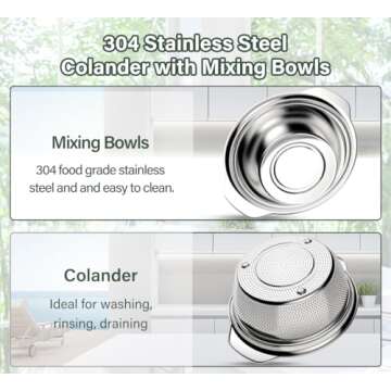 POJORY Stainless Steel Colander - Versatile 5-Quart Strainer Set