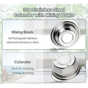 POJORY Stainless Steel Colander - Versatile 5-Quart Strainer Set