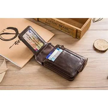 BAIGIO RFID Men Leather Zipper Wallet Zip Around Wallet Bifold Multi Card Holder Purse (Brown)
