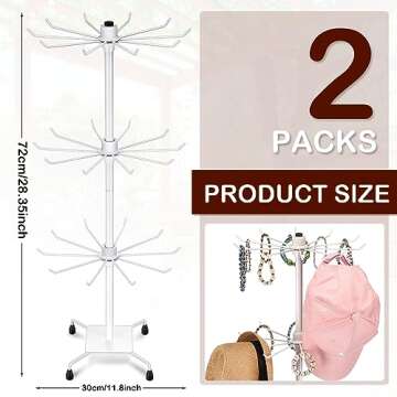 BBTO 2 Pcs Rotating Display Stand Jewelry Display Rack with Hooks Metal Earrings Display Stands for Selling Necklace(White,28.35 x 11.81 Inch)
