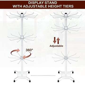 BBTO 2 Pcs Rotating Display Stand Jewelry Display Rack with Hooks Metal Earrings Display Stands for Selling Necklace(White,28.35 x 11.81 Inch)