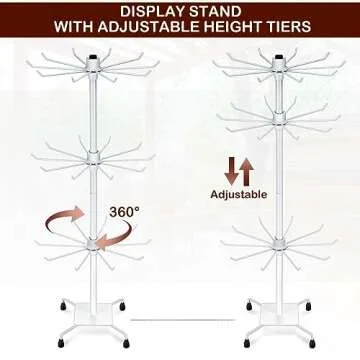 BBTO 2 Pcs Rotating Display Stand Jewelry Display Rack with Hooks Metal Earrings Display Stands for Selling Necklace(White,28.35 x 11.81 Inch)