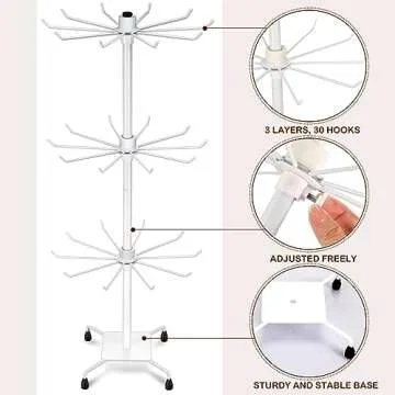 BBTO 2 Pcs Rotating Display Stand Jewelry Display Rack with Hooks Metal Earrings Display Stands for Selling Necklace(White,28.35 x 11.81 Inch)