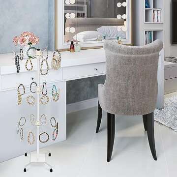 BBTO 2 Pcs Rotating Display Stand Jewelry Display Rack with Hooks Metal Earrings Display Stands for Selling Necklace(White,28.35 x 11.81 Inch)