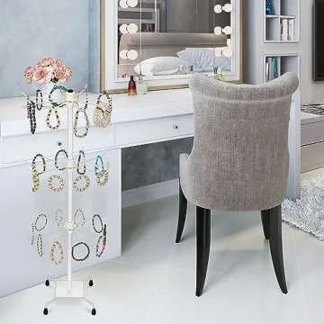 BBTO 2 Pcs Rotating Display Stand Jewelry Display Rack with Hooks Metal Earrings Display Stands for Selling Necklace(White,28.35 x 11.81 Inch)