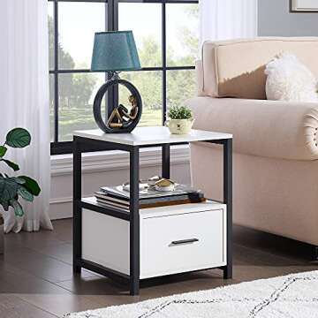 VECELO Modern Nightstand with Drawer Square End, Side Table for Bedroom, Living Room, Small Space, N...