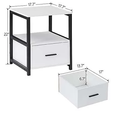 VECELO Modern Nightstand with Drawer Square End, Side Table for Bedroom, Living Room, Small Space, Night Stand with Open Shelf, Stable Metal Frame, 1 Pack, White & Black