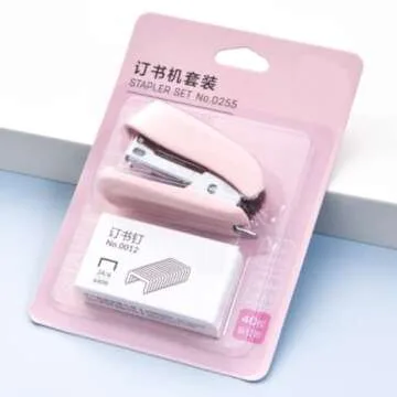 PROMISE FLOURISH Mini Stapler Hand Stapler with Staple Remover and 1 Box Staples,Cute Stationery for Students and Office Use (Pink)