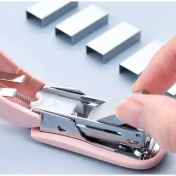 PROMISE FLOURISH Mini Stapler Hand Stapler with Staple Remover and 1 Box Staples,Cute Stationery for Students and Office Use (Pink)