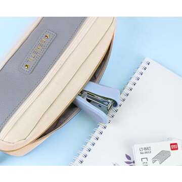 PROMISE FLOURISH Mini Stapler Hand Stapler with Staple Remover and 1 Box Staples,Cute Stationery for Students and Office Use (Pink)