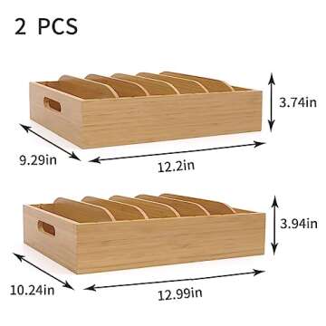 XiaoyuziTF 2 Pack Bamboo Lid Holder Food Container, Kitchen Organizer with 5 Adjustable Dividers, Ca...