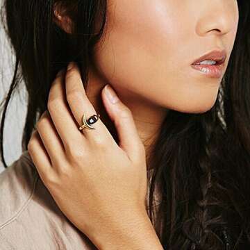 Women's Fashion Crescent Moon Purple Natural Turquoise Open Ring Finger Jewelry