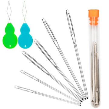 Hekisn Large-Eye Blunt Needles, 6 Piece Pro Quality Stainless Steel Yarn Knitting Needles, Sewing Ne...