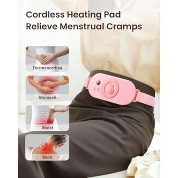 Portable Heating Pad for Period Cramps, Cordless Menstrual Cute Heating Pad with 3 Heat Levels and 4...