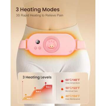 Portable Heating Pad for Period Cramps, Cordless Menstrual Cute Heating Pad with 3 Heat Levels and 4 Massage Modes, Heating Wrap Belt for Back Pain Relief, Gifts for Women Girls