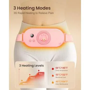 Portable Heating Pad for Period Cramps, Cordless Menstrual Cute Heating Pad with 3 Heat Levels and 4 Massage Modes, Heating Wrap Belt for Back Pain Relief, Gifts for Women Girls