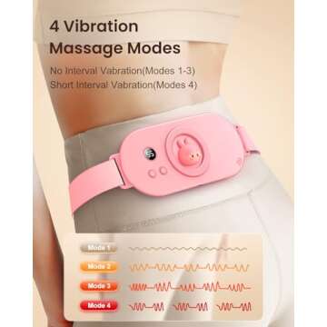 Portable Heating Pad for Period Cramps, Cordless Menstrual Cute Heating Pad with 3 Heat Levels and 4 Massage Modes, Heating Wrap Belt for Back Pain Relief, Gifts for Women Girls