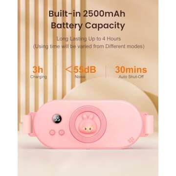Portable Heating Pad for Period Cramps, Cordless Menstrual Cute Heating Pad with 3 Heat Levels and 4 Massage Modes, Heating Wrap Belt for Back Pain Relief, Gifts for Women Girls