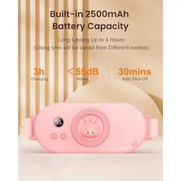 Portable Heating Pad for Period Cramps, Cordless Menstrual Cute Heating Pad with 3 Heat Levels and 4 Massage Modes, Heating Wrap Belt for Back Pain Relief, Gifts for Women Girls