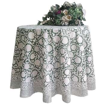 ATOSII Shalimar Green 100% Cotton Round Boho Fall Tablecloth, Handblock Floral Table Cloth Linen for...