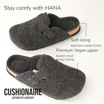 CUSHIONAIRE Hana Womens Clogs | Comfortable Vegan Suede Clogs for Women | Slip On Potato Shoes with Cork Footbed & Arch Support| Charcoal 8